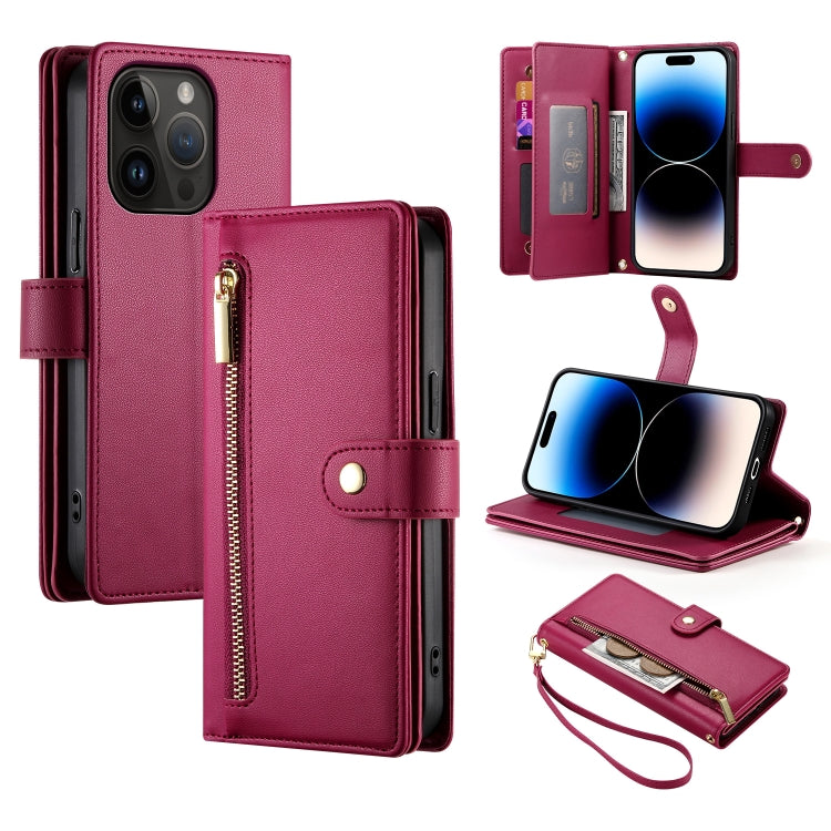 Nine Card-slot Zipper Wallet Bag Leather Phone Case, For iPhone 15, For iPhone 14 Plus, For iPhone 14, For iPhone 14 Pro