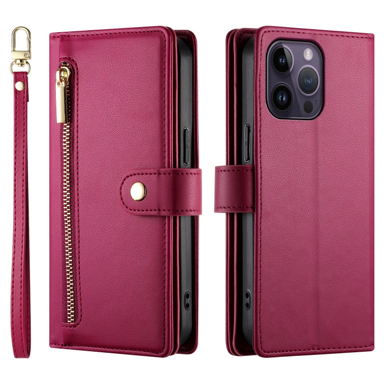 Nine Card-slot Zipper Wallet Bag Leather Phone Case, For iPhone 14 Pro Max, For iPhone 13 Pro Max, For iPhone 13 Pro, For iPhone 13