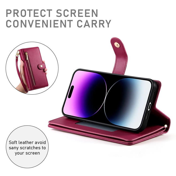 Nine Card-slot Zipper Wallet Bag Leather Phone Case, For iPhone 14 Pro Max, For iPhone 13 Pro Max, For iPhone 13 Pro, For iPhone 13