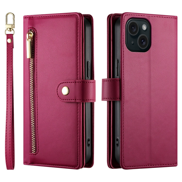 Nine Card-slot Zipper Wallet Bag Leather Phone Case, For iPhone 15, For iPhone 14 Plus, For iPhone 14, For iPhone 14 Pro