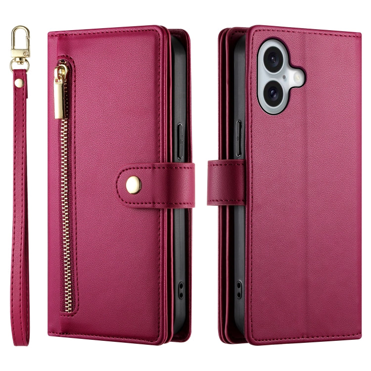 Nine Card-slot Zipper Wallet Bag Leather Phone Case, For iPhone 16, For iPhone 15 Pro Max, For iPhone 15 Pro, For iPhone 15 Plus