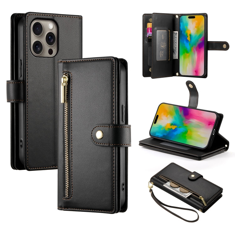 Nine Card-slot Zipper Wallet Bag Leather Phone Case, For iPhone 16e, For iPhone 16 Pro Max, For iPhone 16 Pro, For iPhone 16 Plus