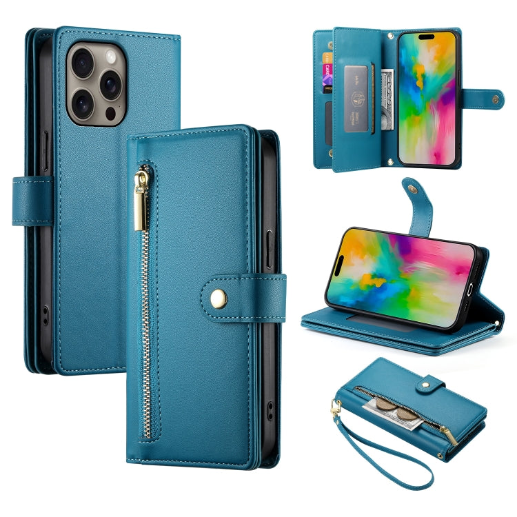 Nine Card-slot Zipper Wallet Bag Leather Phone Case, For iPhone 16e, For iPhone 16 Pro Max, For iPhone 16 Pro, For iPhone 16 Plus