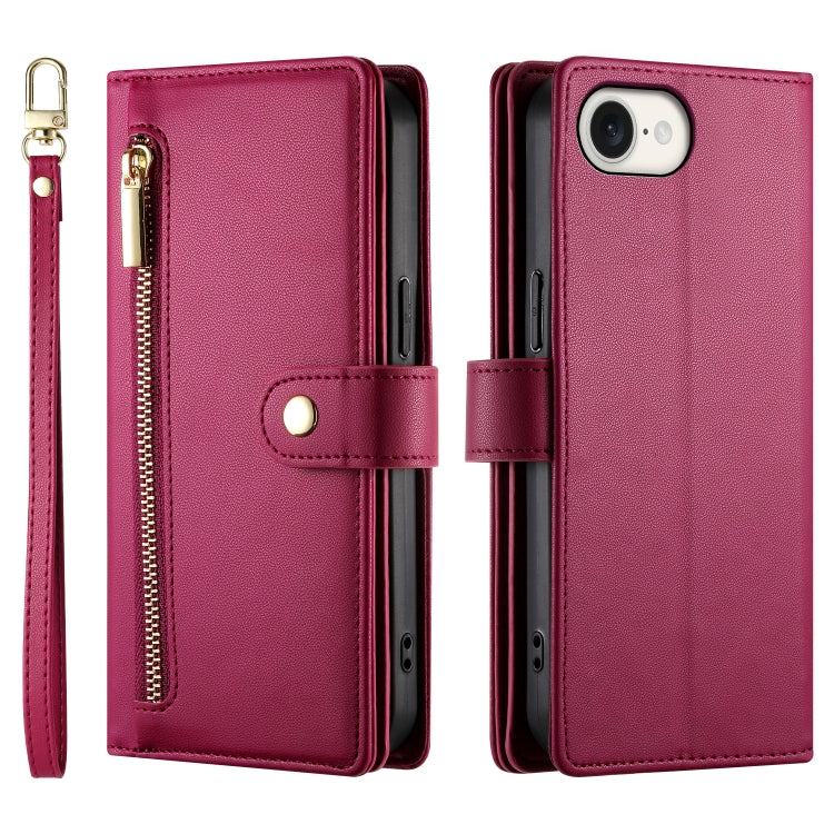 Nine Card-slot Zipper Wallet Bag Leather Phone Case, For iPhone 16e, For iPhone 16 Pro Max, For iPhone 16 Pro, For iPhone 16 Plus