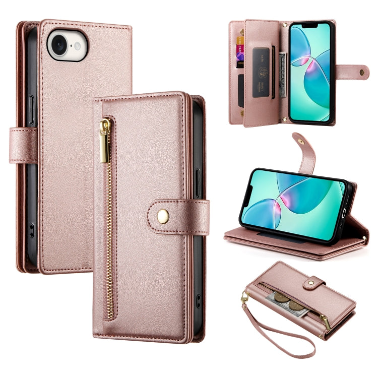 Nine Card-slot Zipper Wallet Bag Leather Phone Case, For iPhone 16e, For iPhone 16 Pro Max, For iPhone 16 Pro, For iPhone 16 Plus