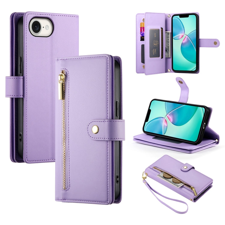 Nine Card-slot Zipper Wallet Bag Leather Phone Case, For iPhone 16e, For iPhone 16 Pro Max, For iPhone 16 Pro, For iPhone 16 Plus