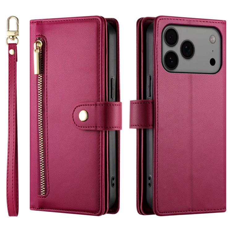 Nine Card-slot Zipper Wallet Bag Leather Phone Case, For iPhone 17 Pro Max, For iPhone 17 Pro, For iPhone 17, For iPhone 17 Air