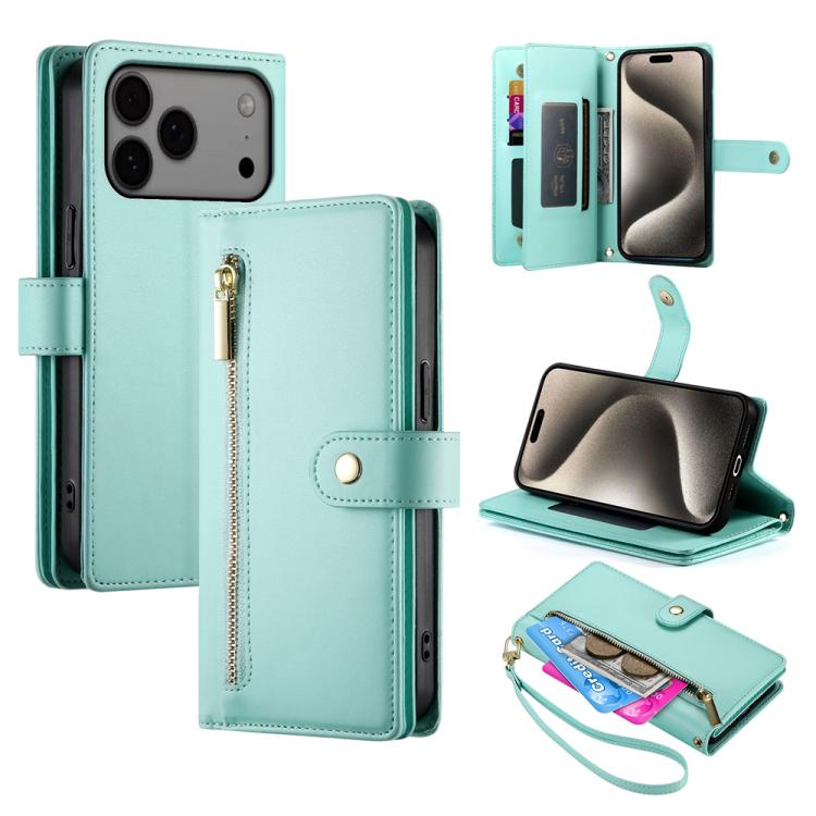 Nine Card-slot Zipper Wallet Bag Leather Phone Case, For iPhone 17 Pro Max, For iPhone 17 Pro, For iPhone 17, For iPhone 17 Air