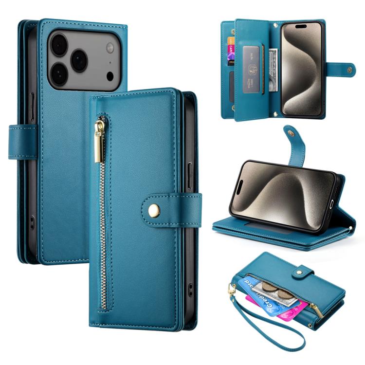 Nine Card-slot Zipper Wallet Bag Leather Phone Case, For iPhone 17 Pro Max, For iPhone 17 Pro, For iPhone 17, For iPhone 17 Air