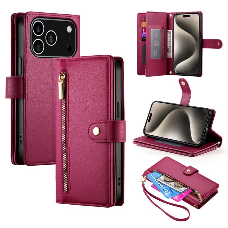 Nine Card-slot Zipper Wallet Bag Leather Phone Case, For iPhone 17 Pro Max, For iPhone 17 Pro, For iPhone 17, For iPhone 17 Air