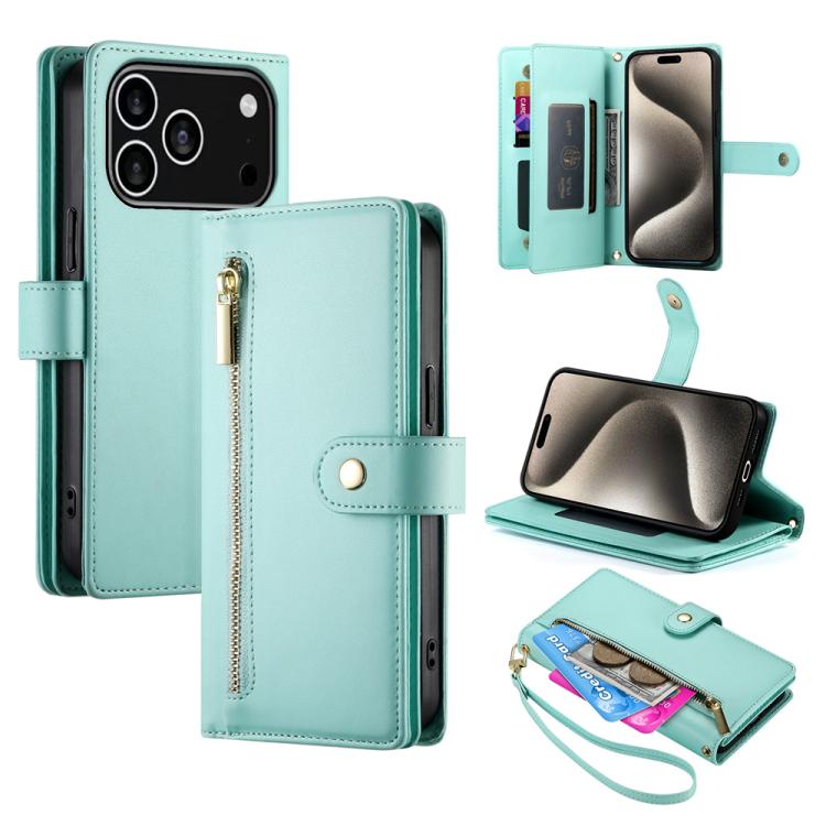 Nine Card-slot Zipper Wallet Bag Leather Phone Case, For iPhone 17 Pro Max, For iPhone 17 Pro, For iPhone 17, For iPhone 17 Air