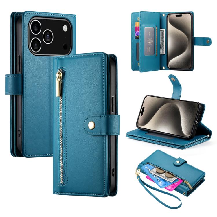 Nine Card-slot Zipper Wallet Bag Leather Phone Case, For iPhone 17 Pro Max, For iPhone 17 Pro, For iPhone 17, For iPhone 17 Air
