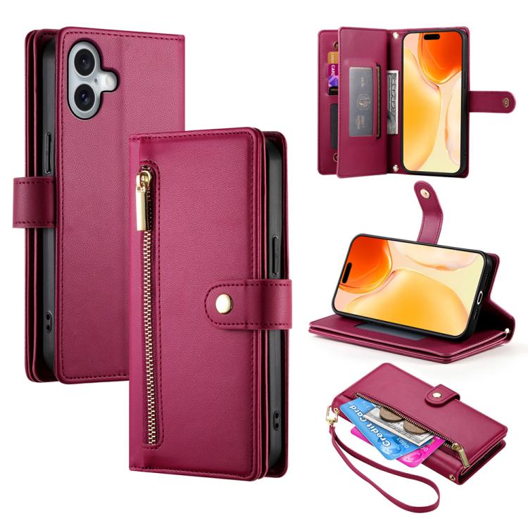 Nine Card-slot Zipper Wallet Bag Leather Phone Case, For iPhone 17 Pro Max, For iPhone 17 Pro, For iPhone 17, For iPhone 17 Air