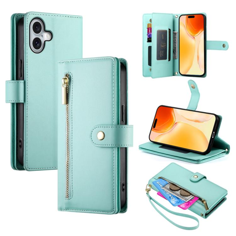 Nine Card-slot Zipper Wallet Bag Leather Phone Case, For iPhone 17 Pro Max, For iPhone 17 Pro, For iPhone 17, For iPhone 17 Air