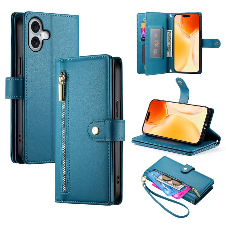 Nine Card-slot Zipper Wallet Bag Leather Phone Case, For iPhone 17 Pro Max, For iPhone 17 Pro, For iPhone 17, For iPhone 17 Air