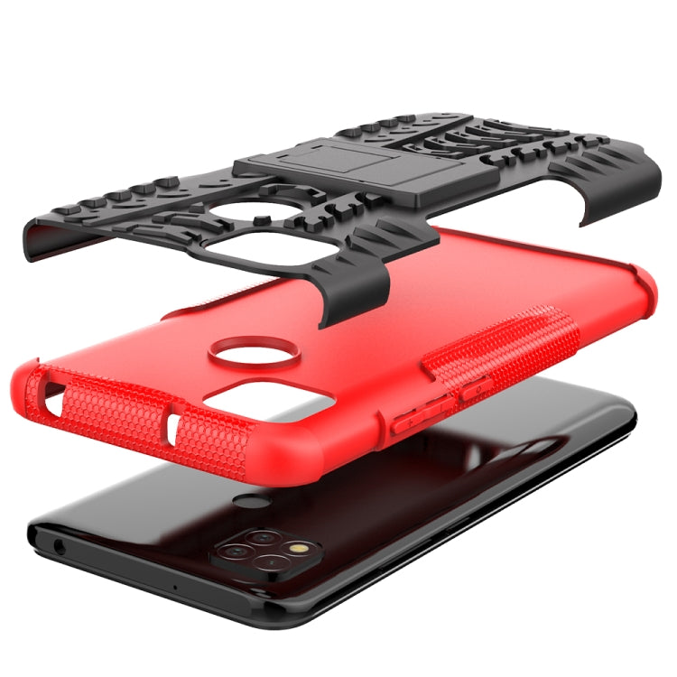 Tire Texture Shockproof TPU + PC Protective Case with Holder, For Xiaomi Redmi 9C, For OPPO Realme C15