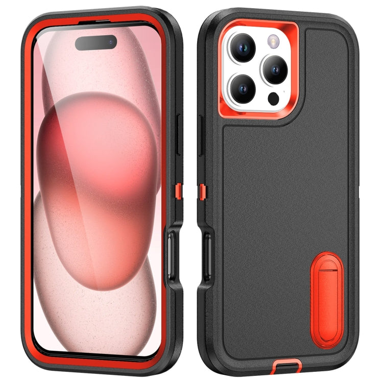 Rugged PC + Silicone Phone Case with Holder, For iPhone 16 Pro, For iPhone 16 Plus