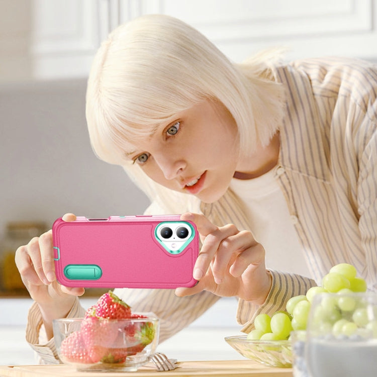 Rugged PC + Silicone Phone Case with Holder, For iPhone 16