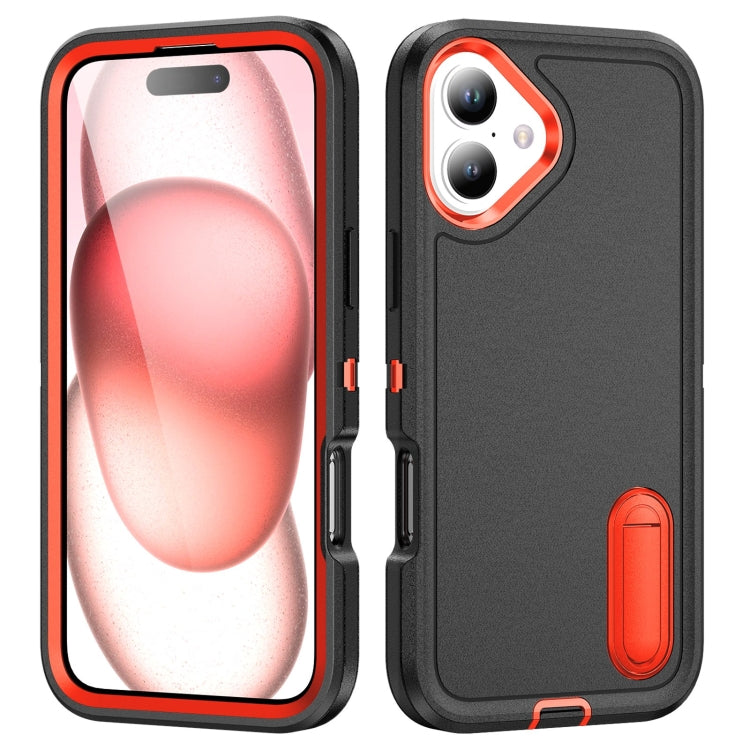 Rugged PC + Silicone Phone Case with Holder, For iPhone 16