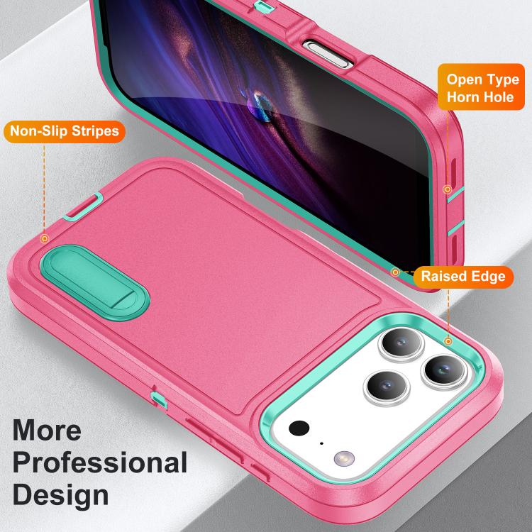 Rugged PC + Silicone Phone Case with Holder, For iPhone 17 Pro Max, For iPhone 17 Pro