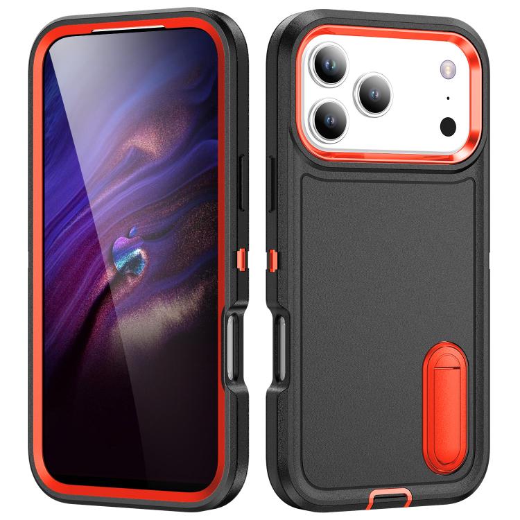 Rugged PC + Silicone Phone Case with Holder, For iPhone 17 Pro Max, For iPhone 17 Pro