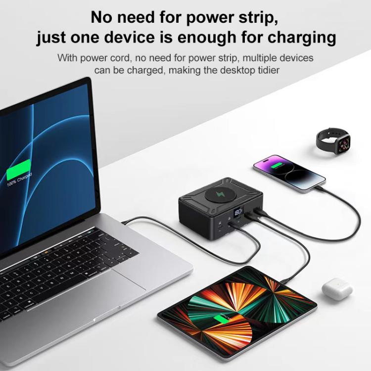 190W LED Display 3 x Type-C + 2 x USB Multi Ports Charger Support QI Wireless Charging