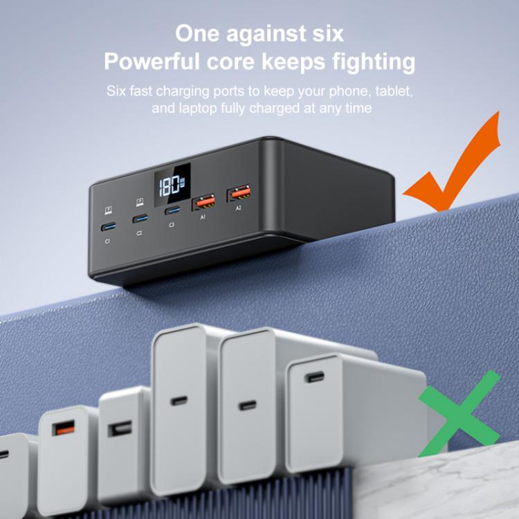 190W LED Display 3 x Type-C + 2 x USB Multi Ports Charger Support QI Wireless Charging