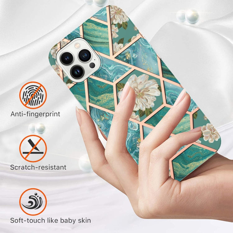 Splicing Marble Flower IMD TPU Phone Case, For iPhone 16 Pro Max, For iPhone 16 Pro, For iPhone 16 Plus, For iPhone 16