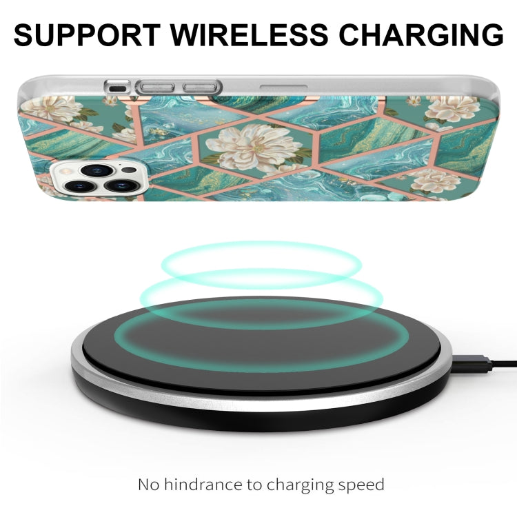 Splicing Marble Flower IMD TPU Phone Case, For iPhone 16 Pro Max, For iPhone 16 Pro, For iPhone 16 Plus, For iPhone 16