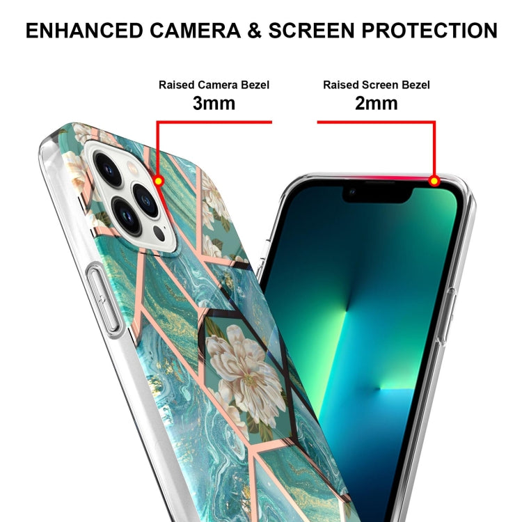 Splicing Marble Flower IMD TPU Phone Case, For iPhone 16 Pro Max, For iPhone 16 Pro, For iPhone 16 Plus, For iPhone 16