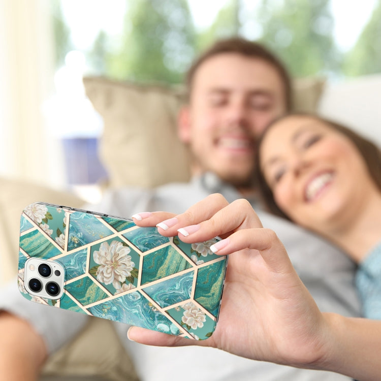 Splicing Marble Flower IMD TPU Phone Case, For iPhone 16 Pro Max, For iPhone 16 Pro, For iPhone 16 Plus, For iPhone 16