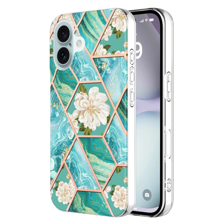 Splicing Marble Flower IMD TPU Phone Case, For iPhone 16 Pro Max, For iPhone 16 Pro, For iPhone 16 Plus, For iPhone 16