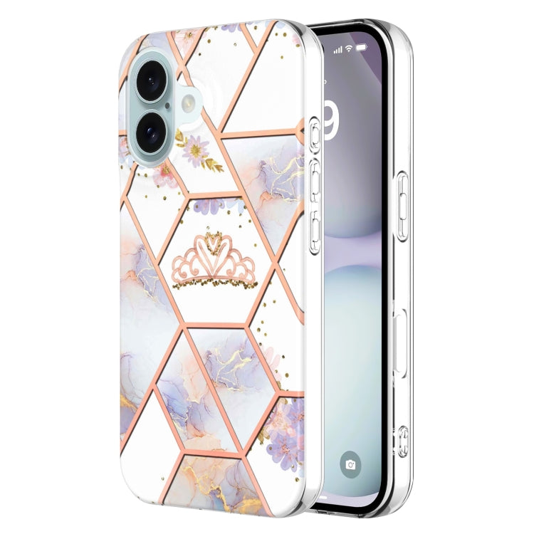 Splicing Marble Flower IMD TPU Phone Case, For iPhone 16 Pro Max, For iPhone 16 Pro, For iPhone 16 Plus, For iPhone 16