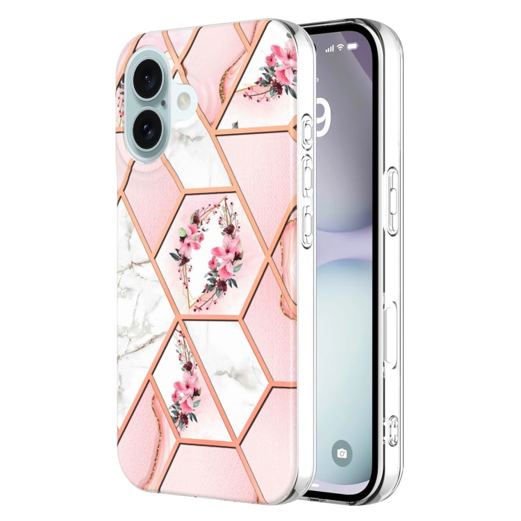 Splicing Marble Flower IMD TPU Phone Case, For iPhone 16 Pro Max, For iPhone 16 Pro, For iPhone 16 Plus, For iPhone 16