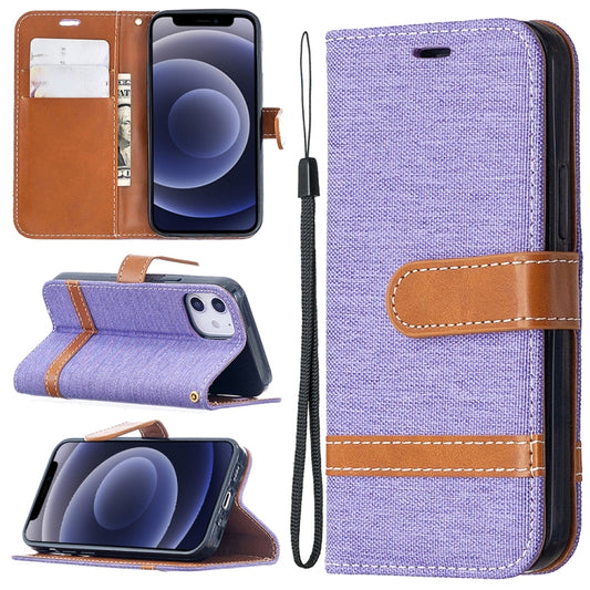 Color-matched denim texture leather iPhone 12 mini case with card slots and lanyard