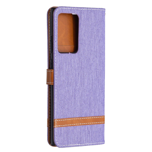 Galaxy Note20 Ultra wallet case with horizontal denim texture and stand feature