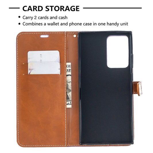 Denim leather Galaxy Note20 Ultra case detail showing card slot compartments