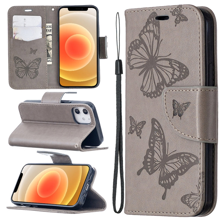 Embossing Two Butterflies Pattern Horizontal Flip PU Leather Case with Holder & Card Slot & Wallet & Lanyard, For iPhone 12 mini, For iPhone 12 / 12 Pro, For iPhone 12 Pro Max, For Samsung Galaxy Note20