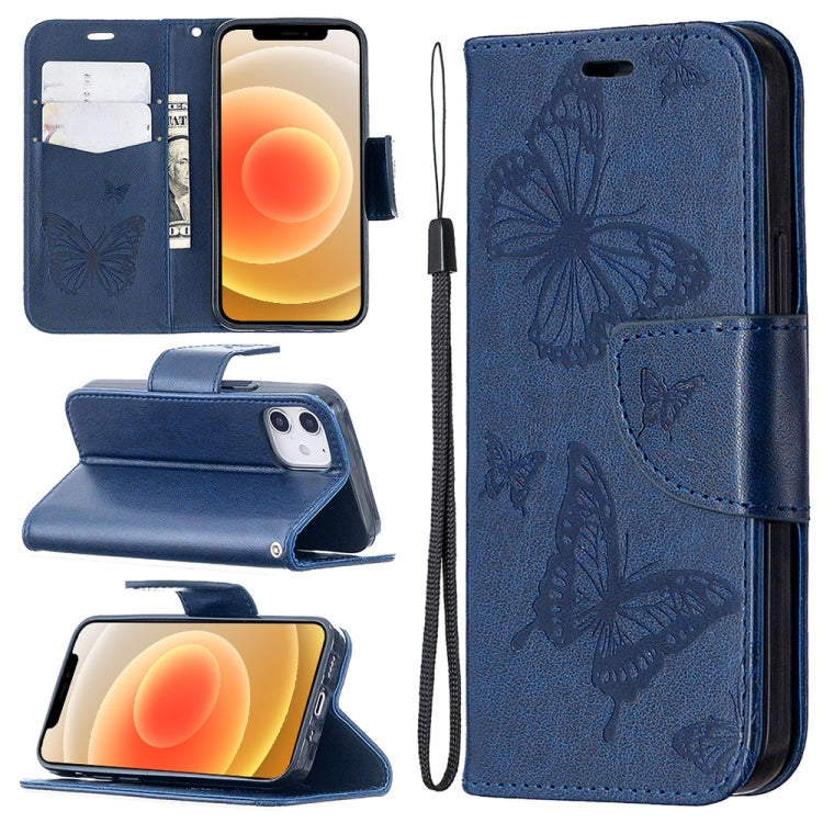 Embossing Two Butterflies Pattern Horizontal Flip PU Leather Case with Holder & Card Slot & Wallet & Lanyard, For iPhone 12 mini, For iPhone 12 / 12 Pro, For iPhone 12 Pro Max, For Samsung Galaxy Note20