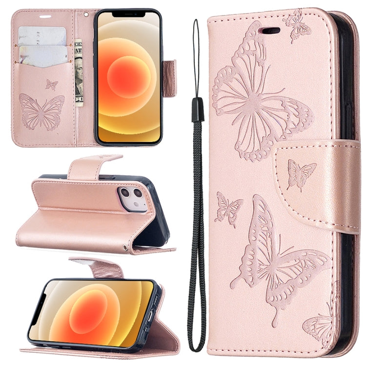 Embossing Two Butterflies Pattern Horizontal Flip PU Leather Case with Holder & Card Slot & Wallet & Lanyard, For iPhone 12 mini, For iPhone 12 / 12 Pro, For iPhone 12 Pro Max, For Samsung Galaxy Note20