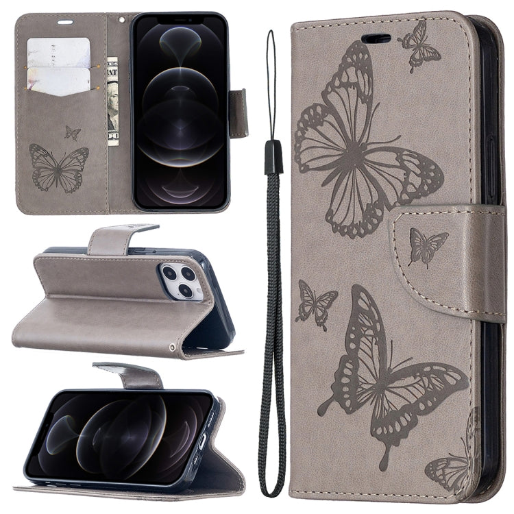 Embossing Two Butterflies Pattern Horizontal Flip PU Leather Case with Holder & Card Slot & Wallet & Lanyard, For iPhone 12 mini, For iPhone 12 / 12 Pro, For iPhone 12 Pro Max, For Samsung Galaxy Note20