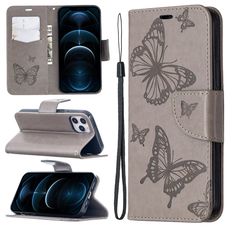 Embossing Two Butterflies Pattern Horizontal Flip PU Leather Case with Holder & Card Slot & Wallet & Lanyard, For iPhone 12 mini, For iPhone 12 / 12 Pro, For iPhone 12 Pro Max, For Samsung Galaxy Note20
