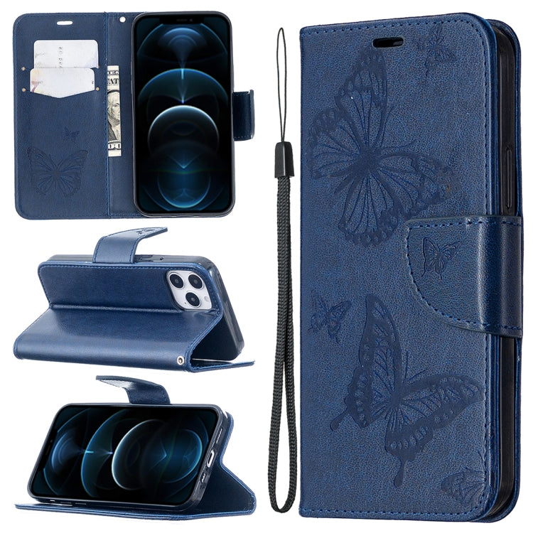 Embossing Two Butterflies Pattern Horizontal Flip PU Leather Case with Holder & Card Slot & Wallet & Lanyard, For iPhone 12 mini, For iPhone 12 / 12 Pro, For iPhone 12 Pro Max, For Samsung Galaxy Note20