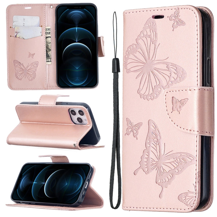 Embossing Two Butterflies Pattern Horizontal Flip PU Leather Case with Holder & Card Slot & Wallet & Lanyard, For iPhone 12 mini, For iPhone 12 / 12 Pro, For iPhone 12 Pro Max, For Samsung Galaxy Note20
