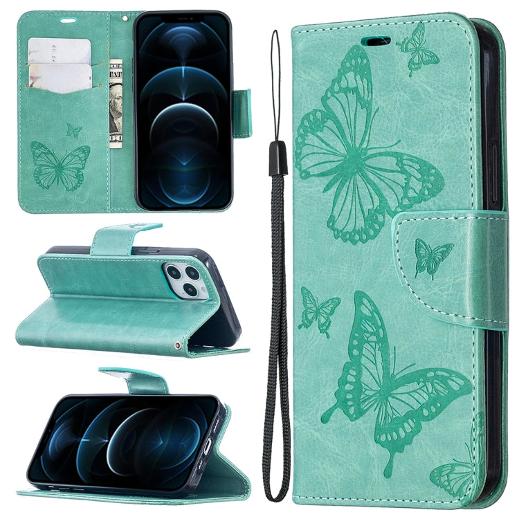 Embossing Two Butterflies Pattern Horizontal Flip PU Leather Case with Holder & Card Slot & Wallet & Lanyard, For iPhone 12 mini, For iPhone 12 / 12 Pro, For iPhone 12 Pro Max, For Samsung Galaxy Note20