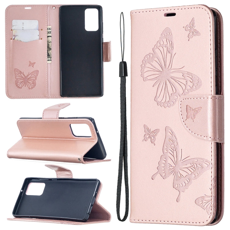 Embossing Two Butterflies Pattern Horizontal Flip PU Leather Case with Holder & Card Slot & Wallet & Lanyard, For iPhone 12 mini, For iPhone 12 / 12 Pro, For iPhone 12 Pro Max, For Samsung Galaxy Note20