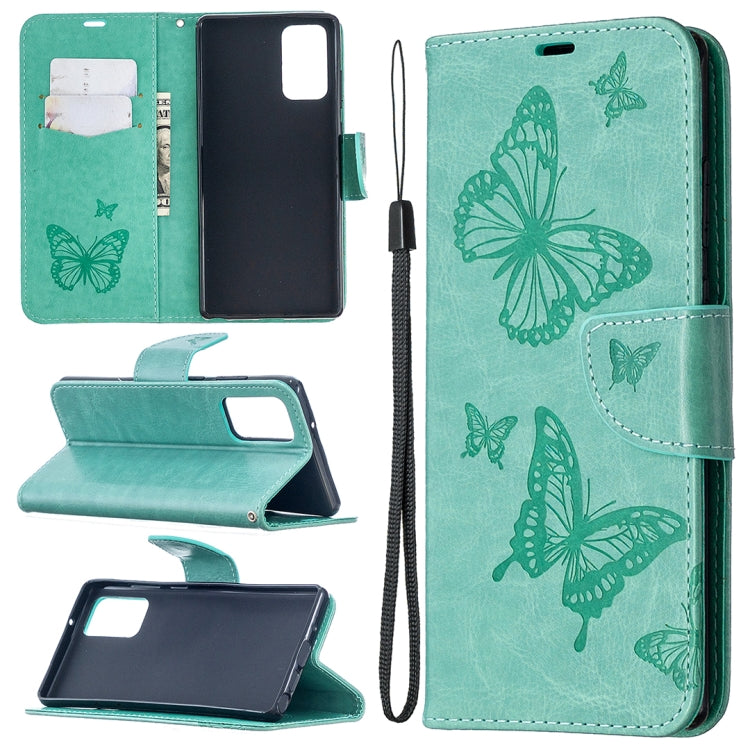Embossing Two Butterflies Pattern Horizontal Flip PU Leather Case with Holder & Card Slot & Wallet & Lanyard, For iPhone 12 mini, For iPhone 12 / 12 Pro, For iPhone 12 Pro Max, For Samsung Galaxy Note20