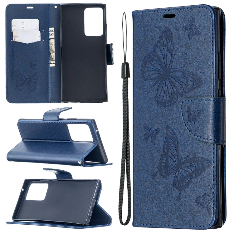 Embossing Two Butterflies Pattern Horizontal Flip PU Leather Case with Holder & Card Slot & Wallet & Lanyard, For Samsung Galaxy Note20 Ultra