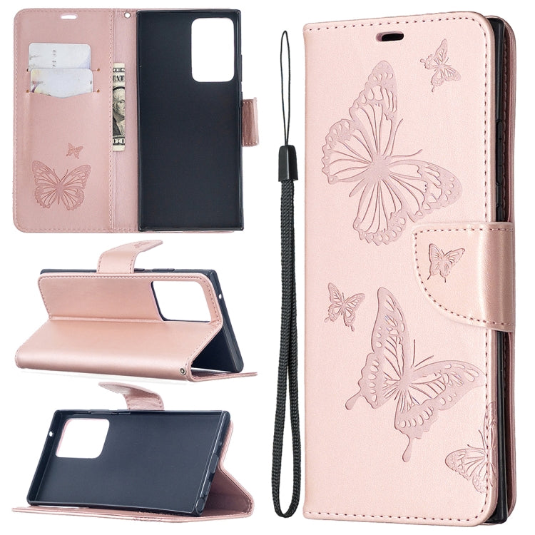 Embossing Two Butterflies Pattern Horizontal Flip PU Leather Case with Holder & Card Slot & Wallet & Lanyard, For Samsung Galaxy Note20 Ultra