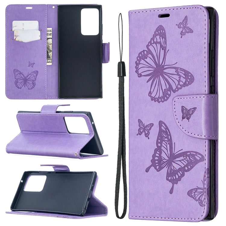 Embossing Two Butterflies Pattern Horizontal Flip PU Leather Case with Holder & Card Slot & Wallet & Lanyard, For Samsung Galaxy Note20 Ultra